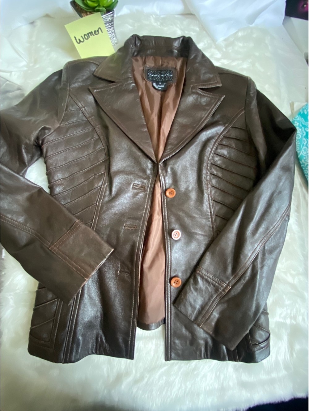Brandon Thomas XOXO Brown Genuine Leather Jacket Women's S